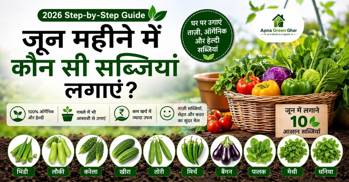 जून महीने में लगाने वाली 10 आसान सब्जियां – भिंडी, लौकी, करेला, खीरा, तोरी, मिर्च, बैंगन, पालक, मेथी और धनिया