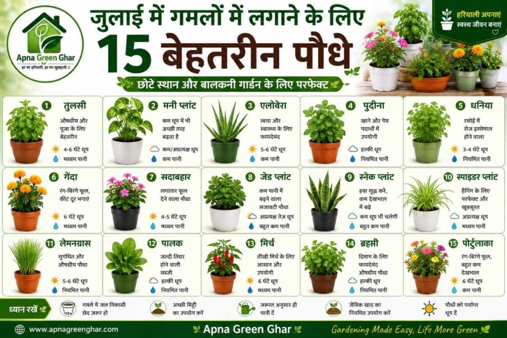 जुलाई में गमलों में लगाने के लिए 15 बेहतरीन पौधे 