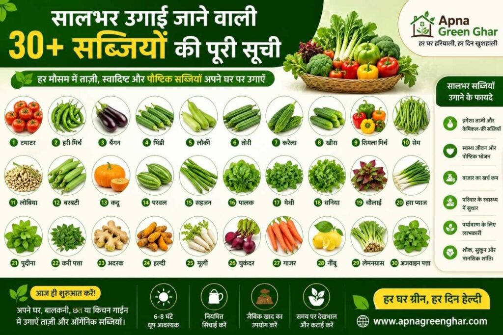 सालभर उगाने वाली 30+ सब्जियों